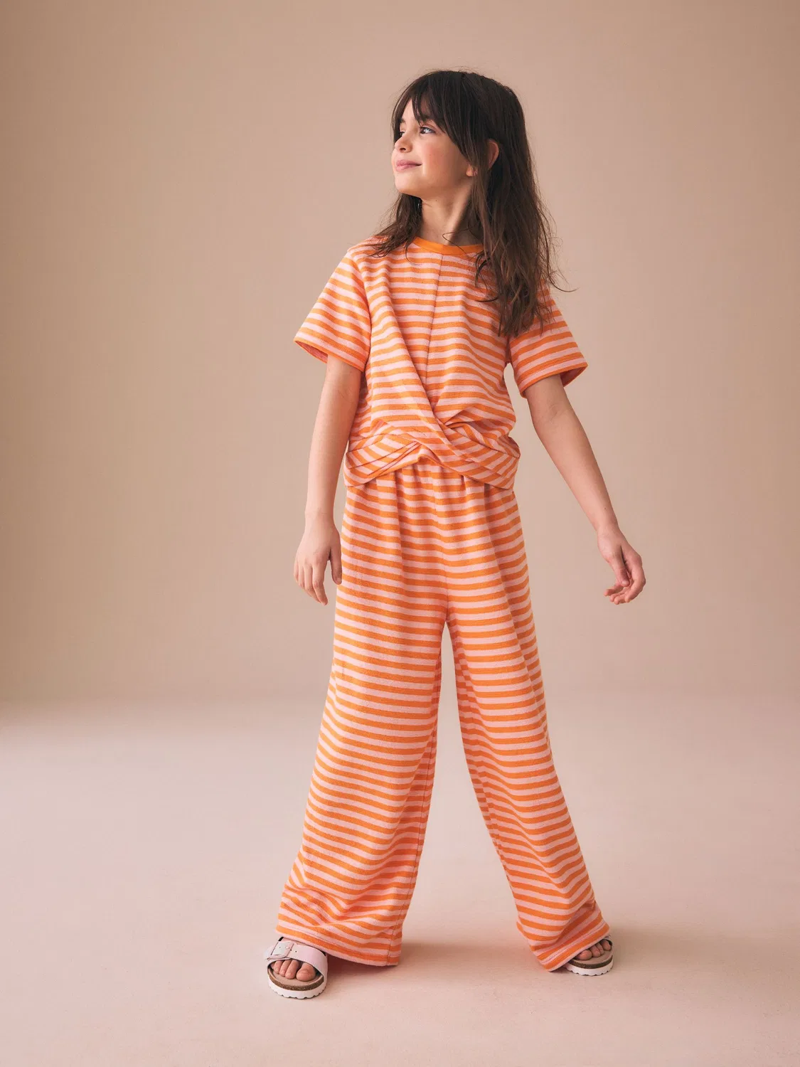 Комплект из топа с запахом и широких брюк, Orange Stripe Next, Оранжевый