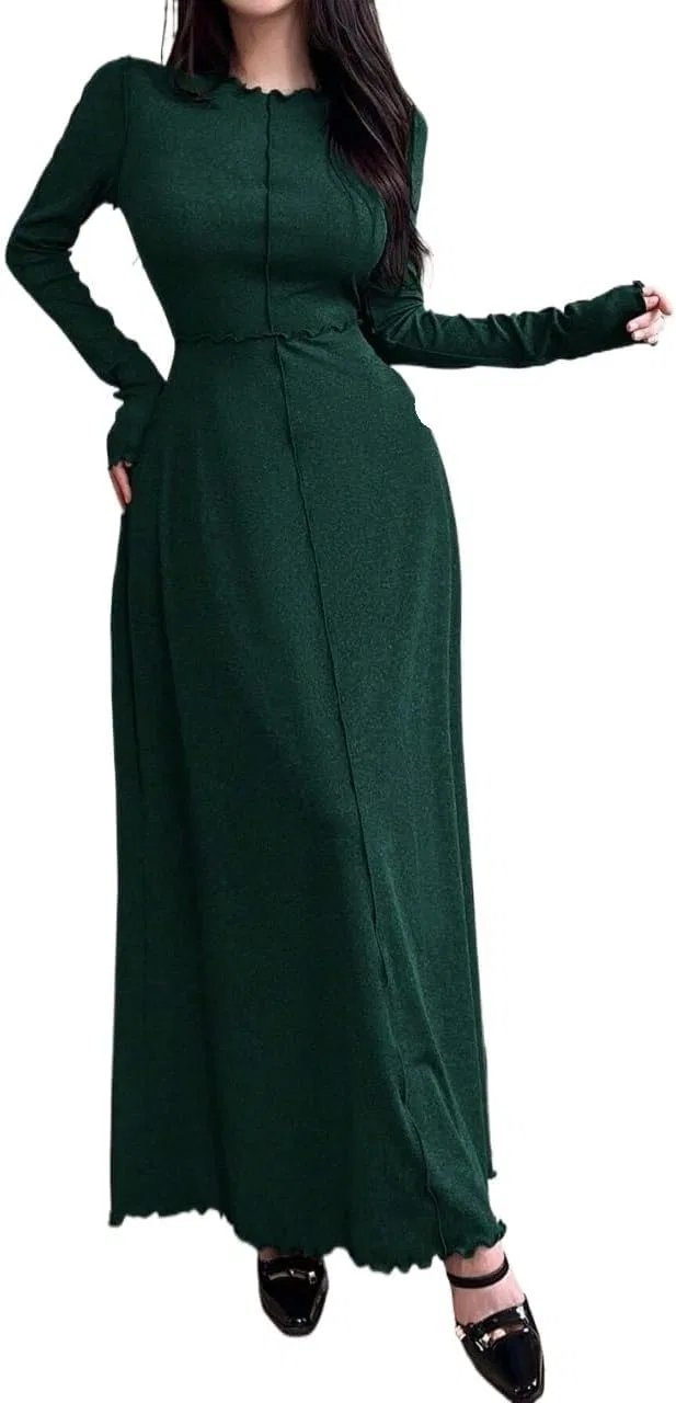 Женское повседневное платье A-силуэта с длинным рукавом Dark Green