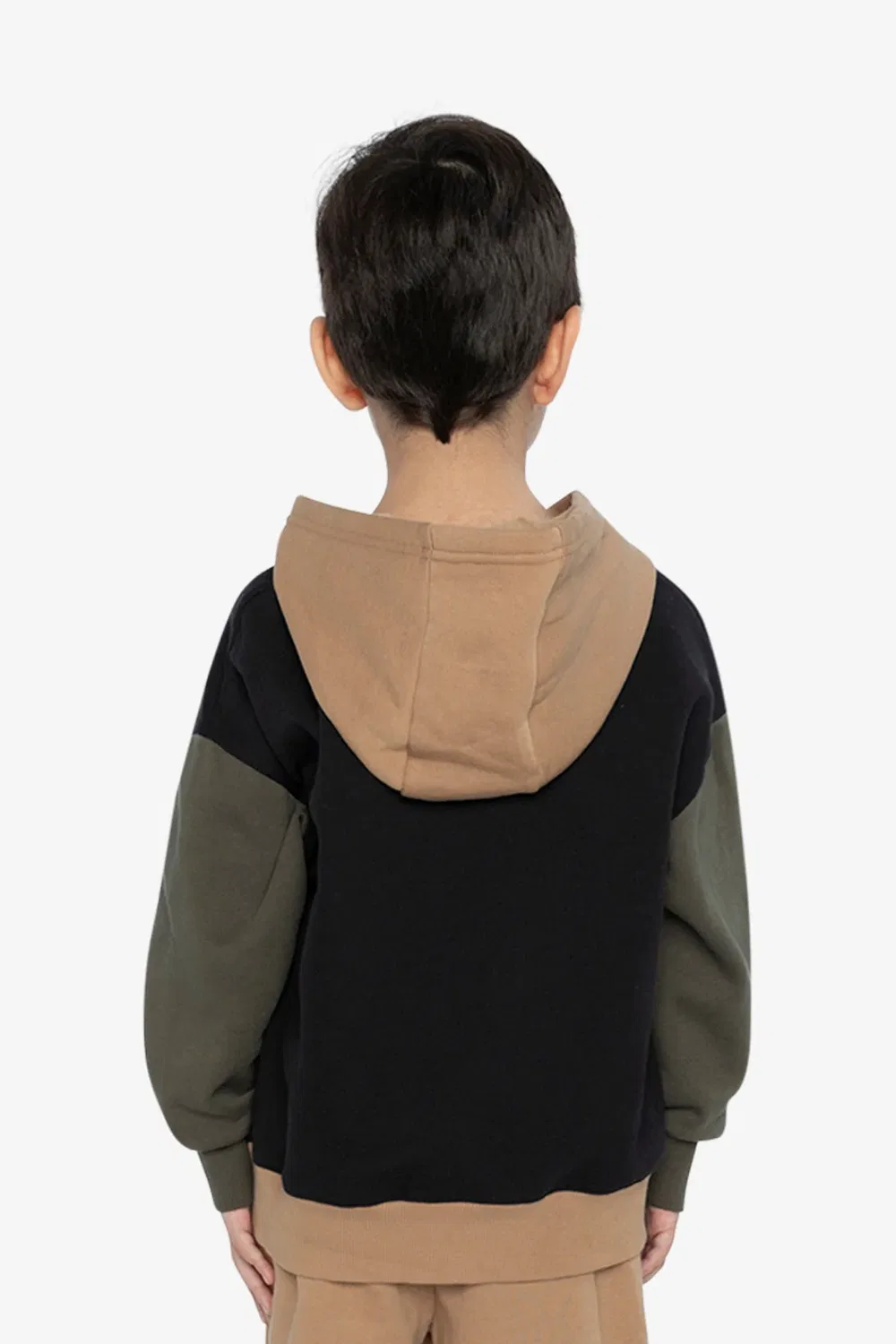Детская кардиган-куртка на молнии с капюшоном и цветными блоками Deux par Deux, Black Green and Beige — фото 4