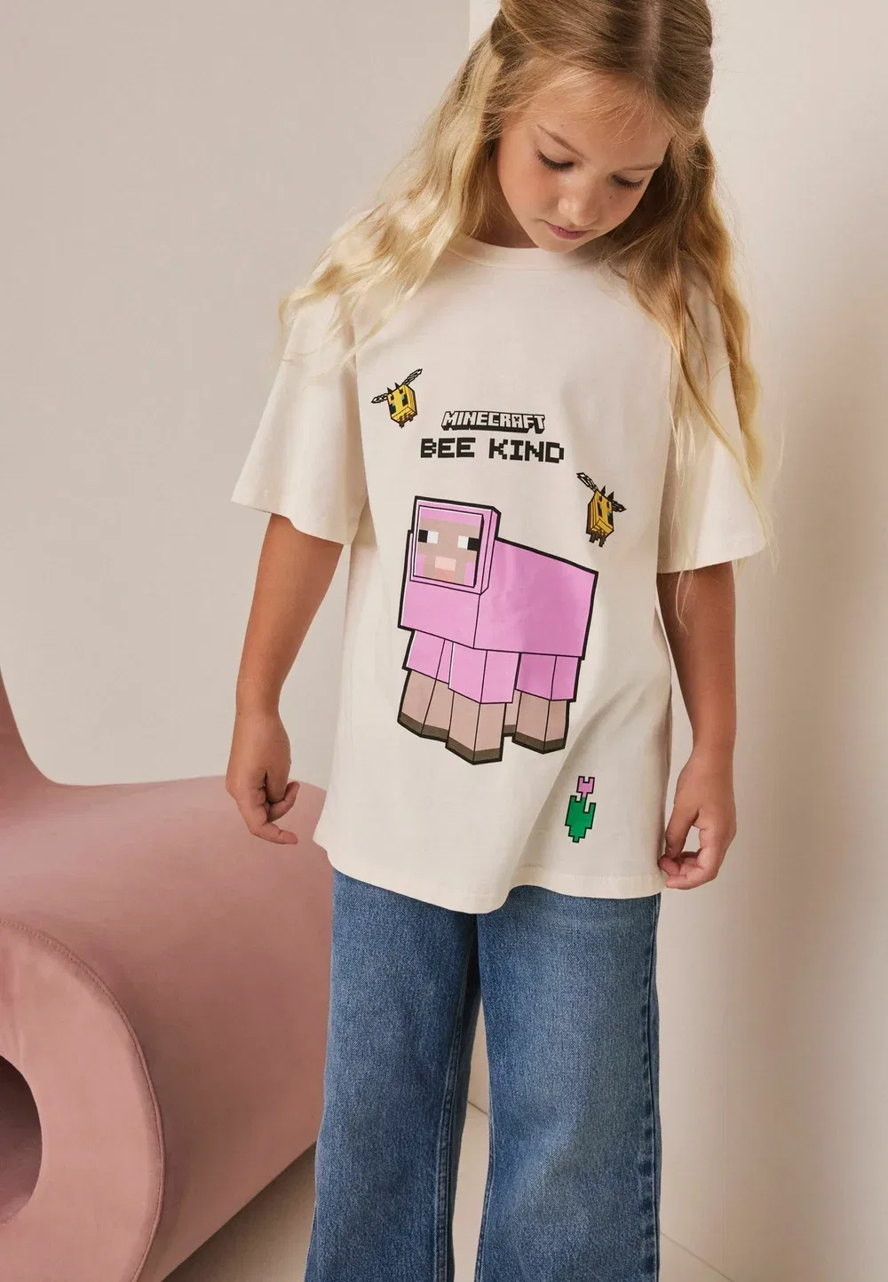 Футболка оверсайз с графическим принтом Minecraft Next, Ecru — фото 2