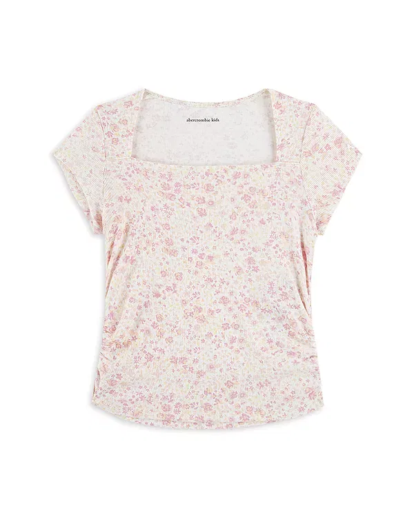 Детский топ для девочек с цветочным принтом Abercrombie Kids, Chalk Pink — фото 2