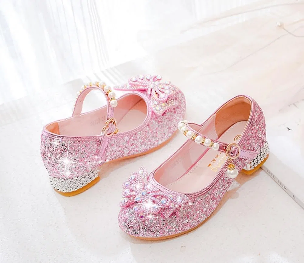 Детские туфли для девочек с блестками и цветком Mary Jane JGKDTX, Pink — фото 4