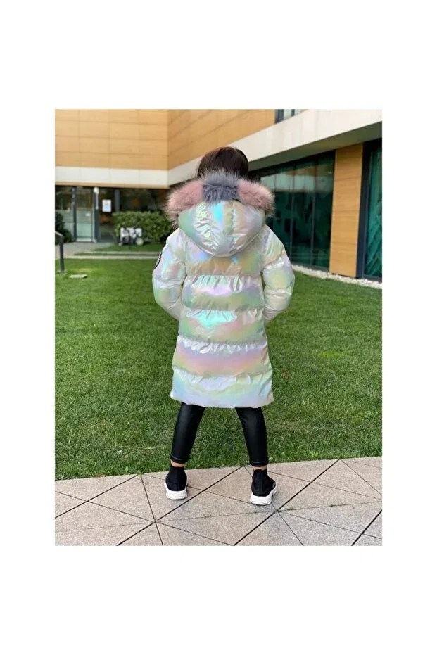 Детское пальто-пуховик для девочек с длинным рукавом Quzucuk Kids, White — фото 4