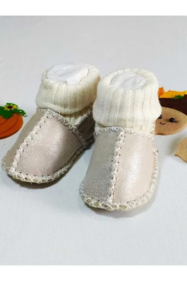 Детские пинетки из натуральной кожи Minibiri, Simulated Cream — фото 3