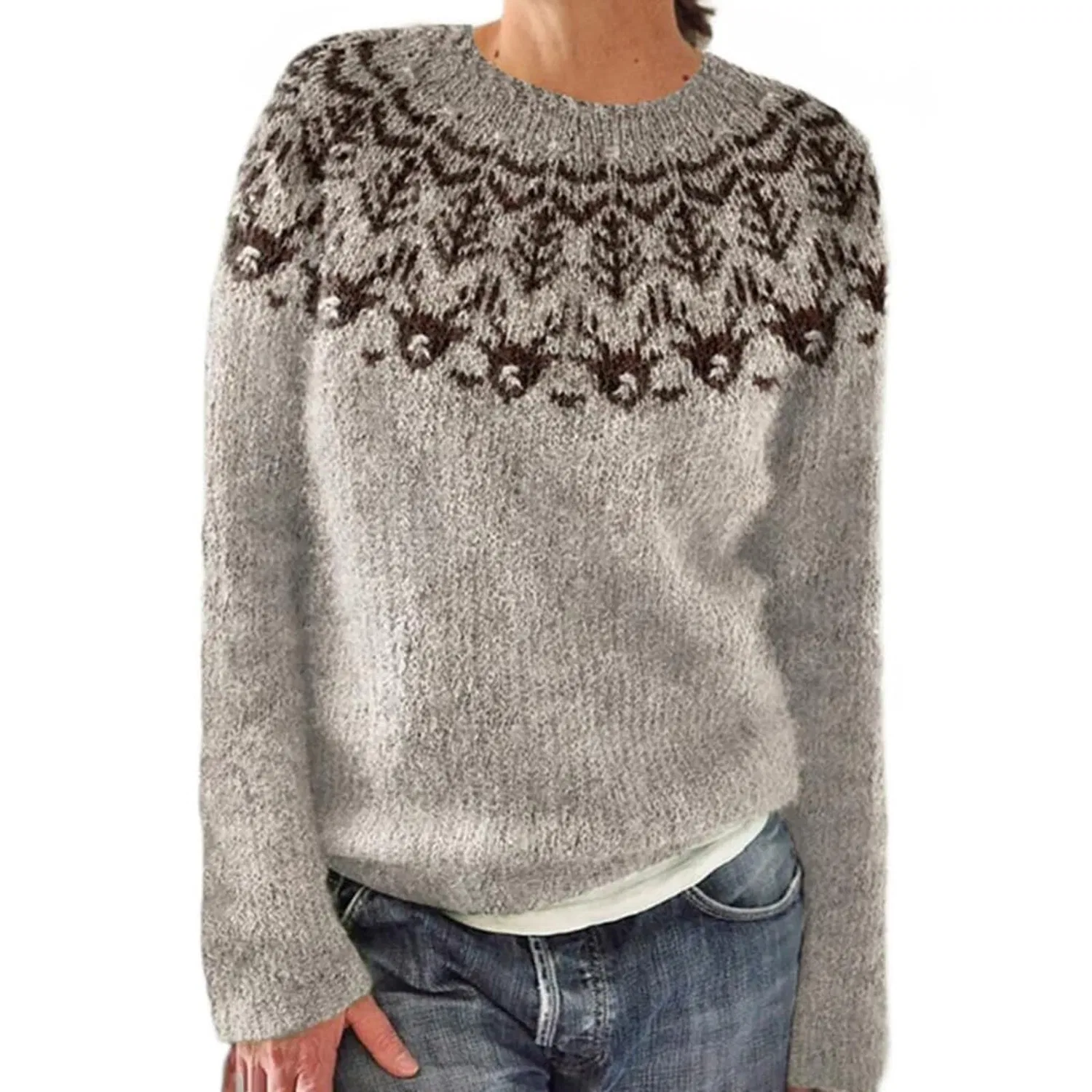 Женский свитер с жаккардовым узором Irish Sweater, S Coffee