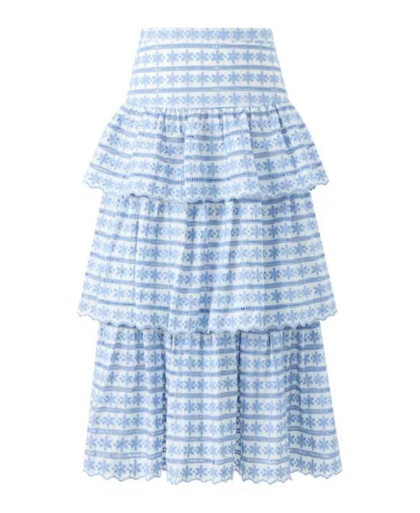 Детская юбка для девочек с принтом Odessa Frill Embroidered Maxi Skirt Marlo Kids, Powder Blue