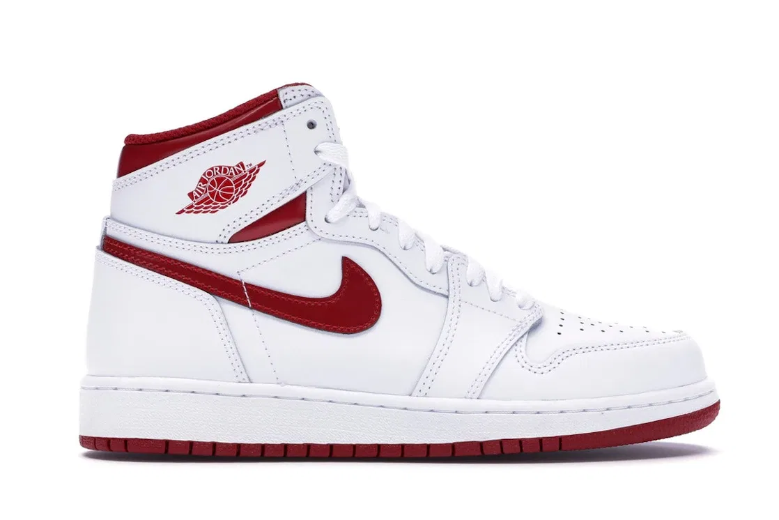 Детские кроссовки высокие с перфорацией Jordan 1 Retro Jordan, White/Varsity Red
