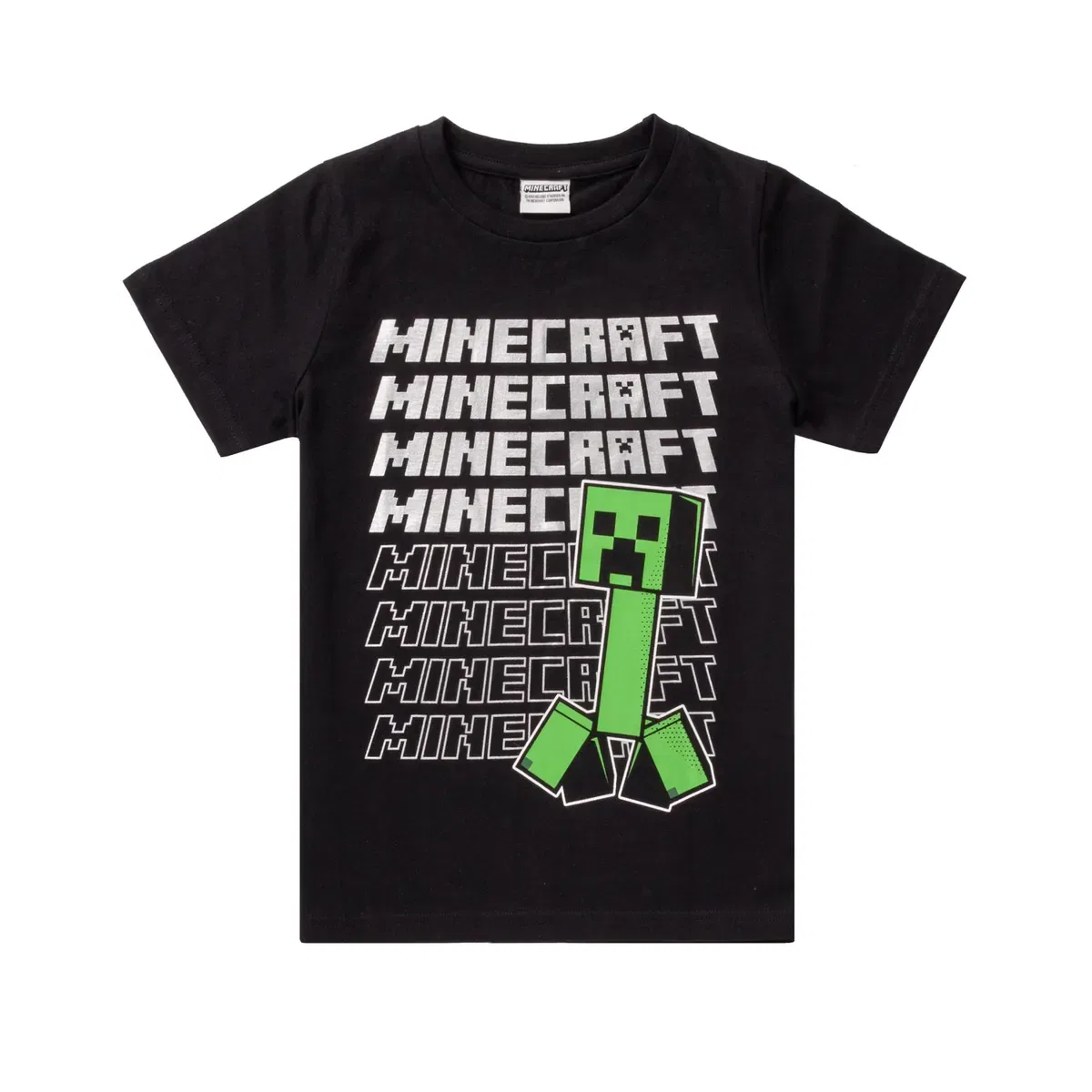 Детская футболка с принтом Creeper & logo Minecraft, Черный