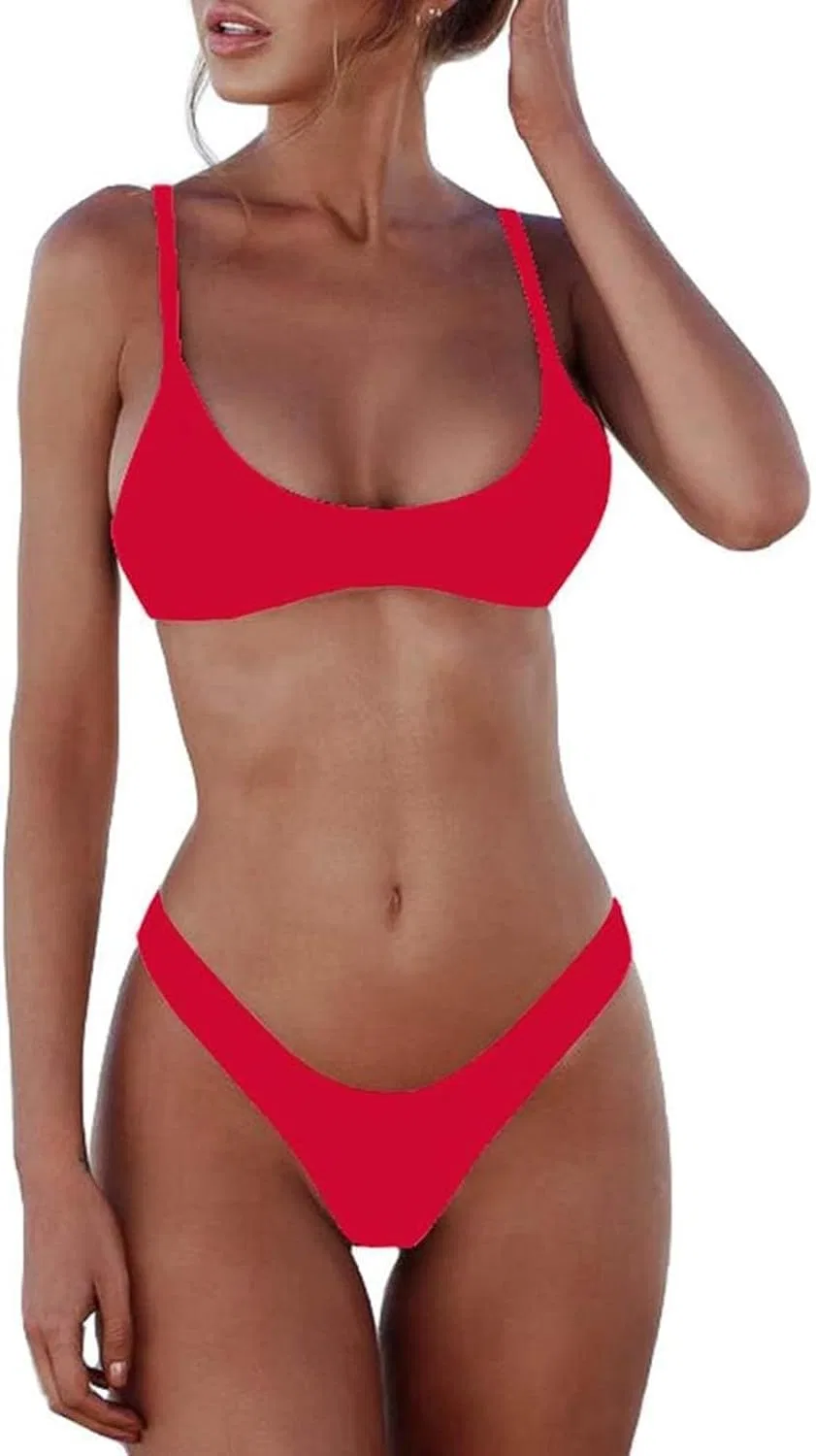 Женский бикини-комплект с мягкой чашкой, Solid, Red
