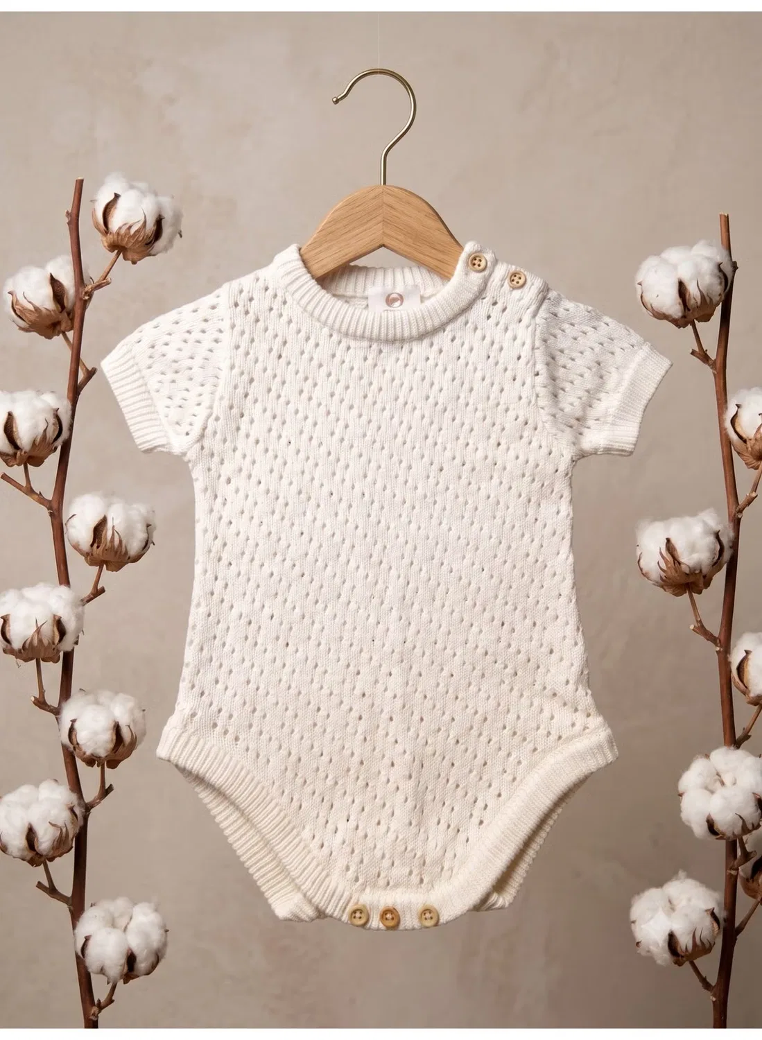 Боди-комбинезон из хлопка с ажурным узором Oceakids, айвори — фото 2