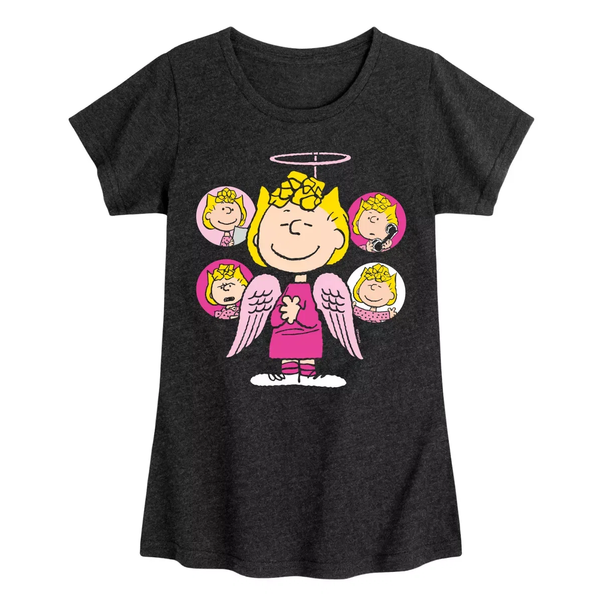 Детское платье-футболка с принтом Peanuts Sally Angel, Peanuts, Heather Black