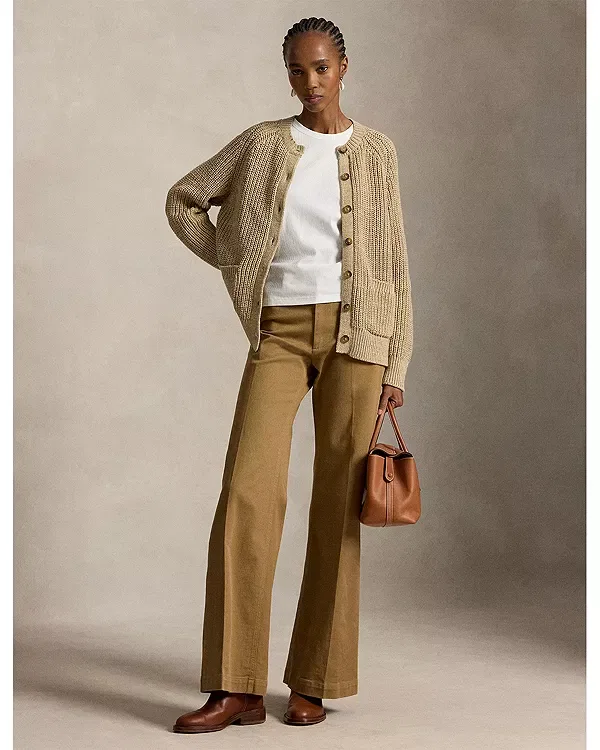 Женский кардиган с длинным рукавом Raglan sleeve cotton cardigan Ralph Lauren, Khaki Heather — фото 2