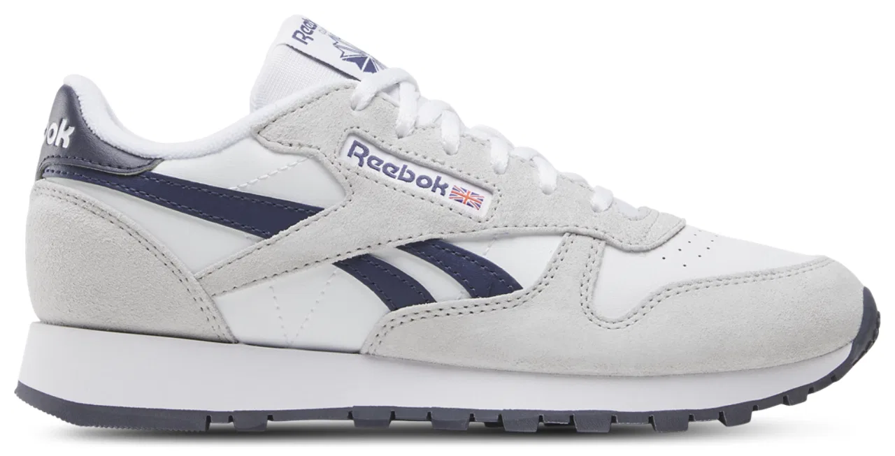 Детские кроссовки для мальчиков из мягкой кожи Classic Leather Reebok, White/New Grey/Legacy Blue