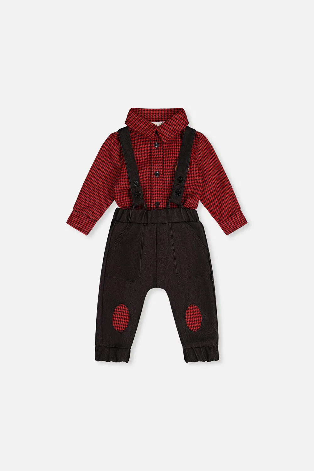 Детский комплект из топа и брюк с принтом Christmas Couture Deux par Deux, Black And Red Houndstooth