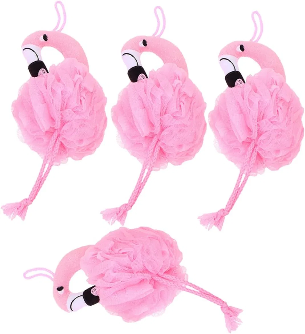 Детская мочалка для душа, Flamingo, Healvian, 4 шт, 26x12x9 см, розовый