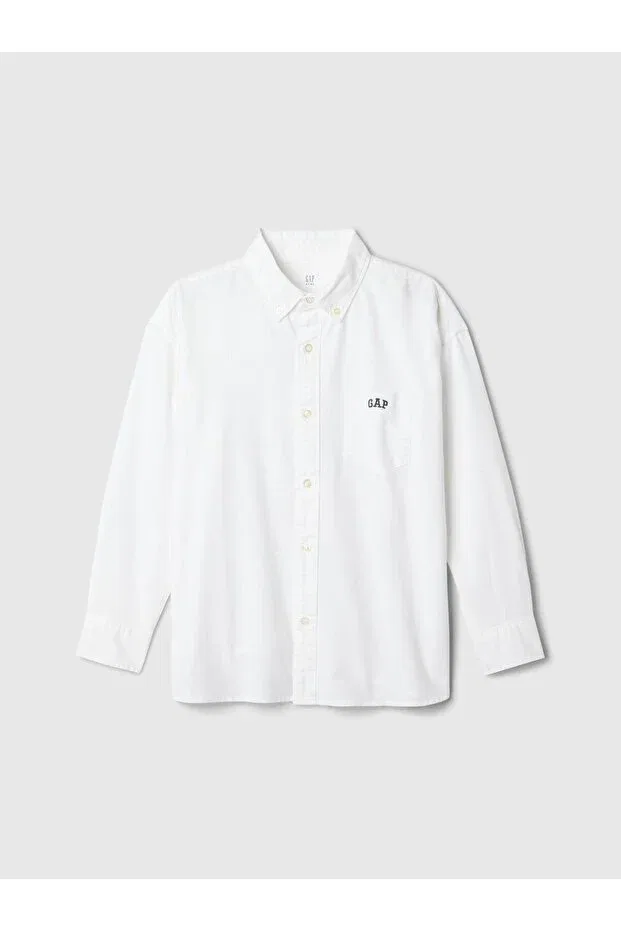 Детская рубашка для мальчиков с длинным рукавом с принтом Oxford Shirt Gap, White-000 — фото 2