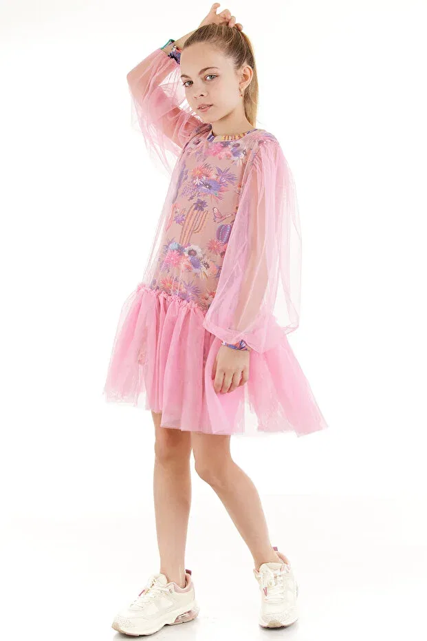 Детское платье для девочек с длинным рукавом Classy tutu dress Colorinas, Pink — фото 3
