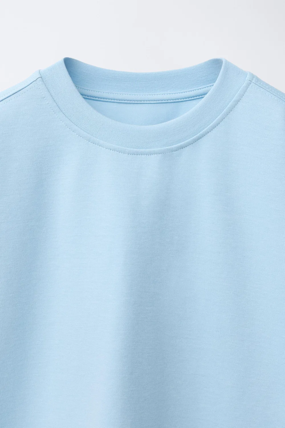 Однотонная футболка из трикотажа ZARA, Light Blue — фото 3