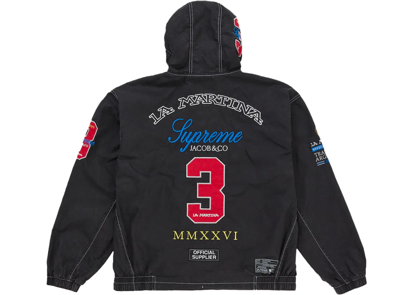 Мужская легкая куртка с капюшоном с принтом Supreme La Martina, Black — фото 3