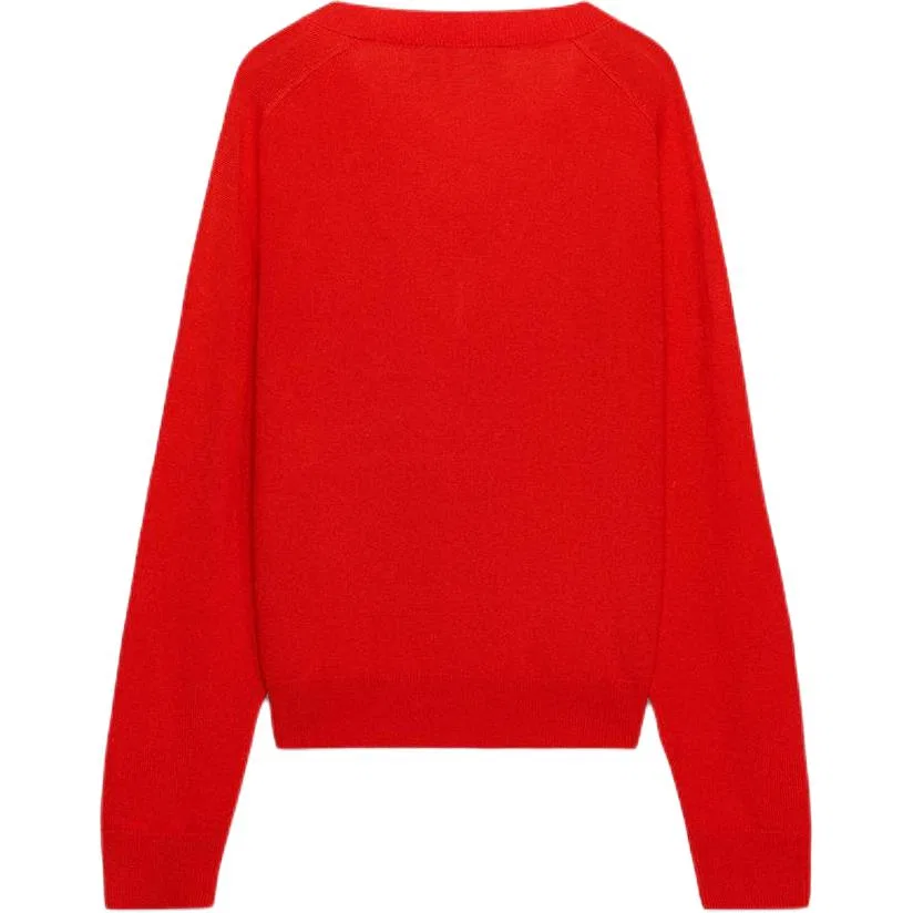 Женский свитер с V-образным вырезом Red/Coral ZARA, Красный/Коралловый — фото 3