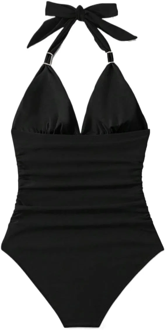 Женский слитный купальник с запа́хом и открытой спиной, Black