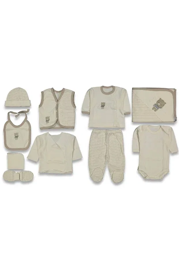 Детский для новорожденных комплект боди с принтом Panda Boy Striped Embroidered Cherub Baby, Beige