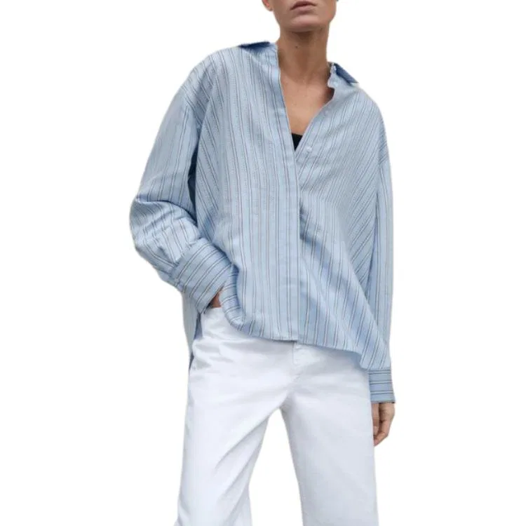 Женская рубашка с отложным воротником ZARA, Blue/White — фото 4