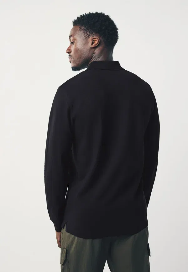Футболка поло хлопковая Slim fit long sleeve Next, черный — фото 2
