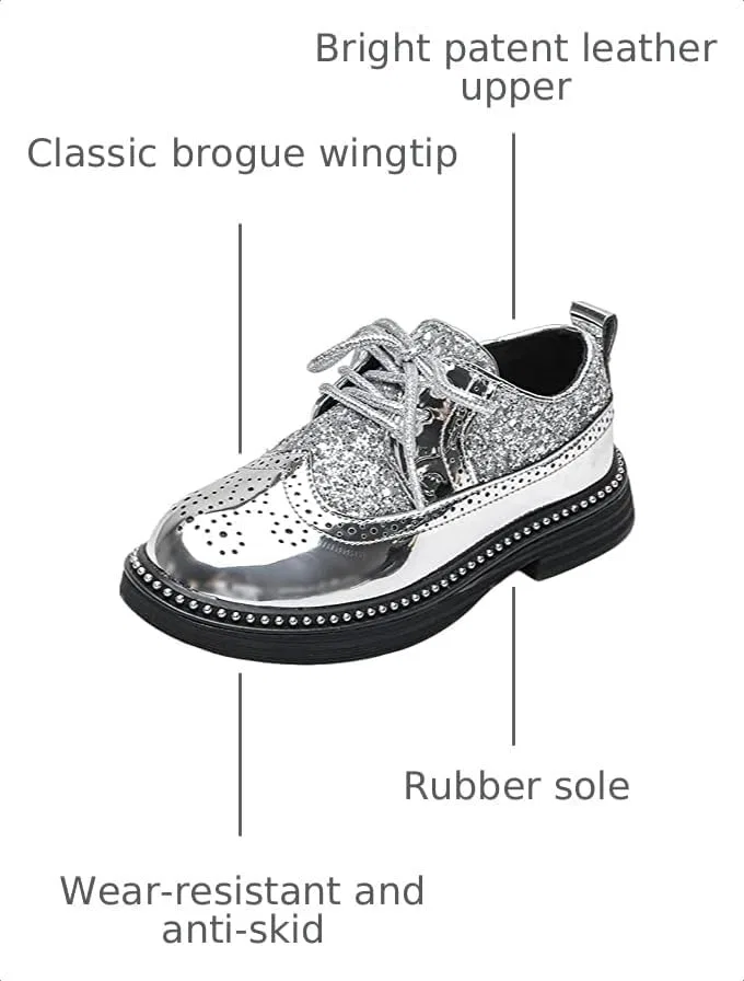 Детские оксфорды с блестками и шнуровкой Wingtip Brogue rismart, Silver — фото 3