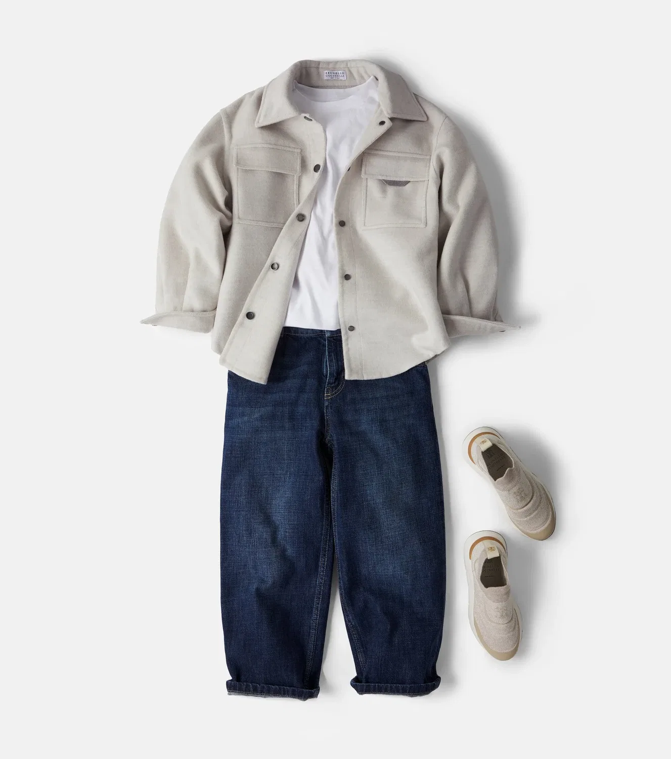 Рубашка из чистой шерсти с воротником классическим Brunello Cucinelli Kids, белый — фото 2