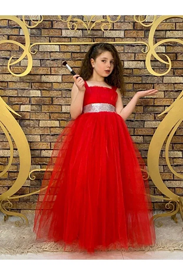 Детское платье для девочек с пайетками Abiyekids, Red