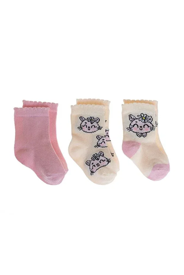 Детский набор носков для девочек с принтом Hellobaby Baby Girl 3-Piece Sock Set With Rabbit Print Ebebek Hello Baby, Ecru