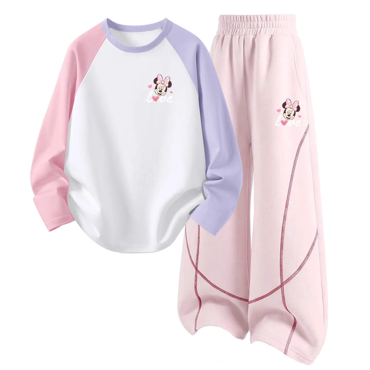 Детский комплект спортивной одежды с круглым вырезом, тонкий и дышащий Dazzle Heart K Pink Purple+Dazzle Heart K Cherry Blossom Pink Disney, Dazzle Heart K Pink Purple+Dazzle Heart K Cherry Blossom Pink