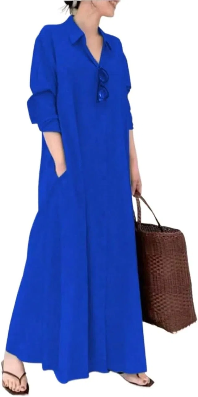 Женское платье-рубашка с пуговицами макси, Royal Blue