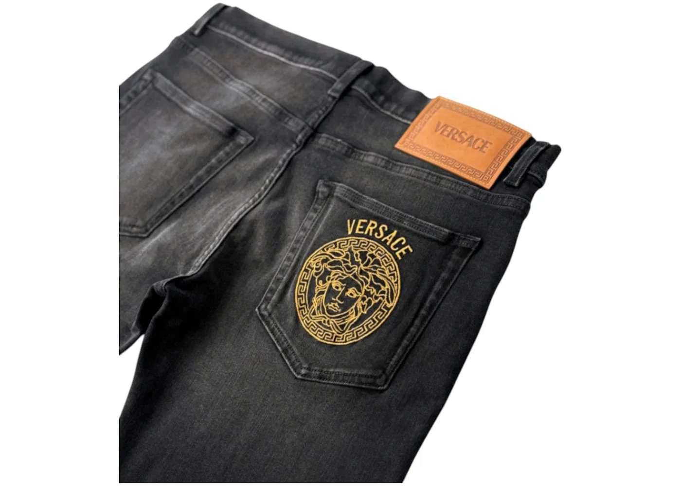 Мужские джинсы с вышитым логотипом Versace, Black — фото 3