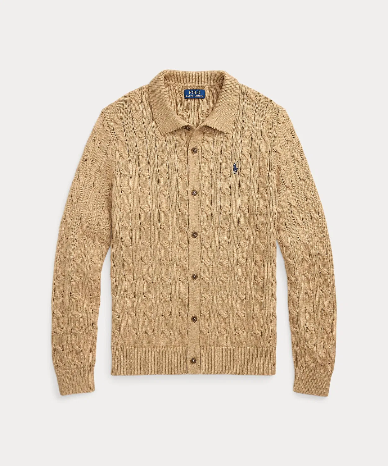 Мужской кардиган из хлопка с длинным рукавомCable Knit Cotton POLO RALPH LAUREN, Коричневый — фото 2