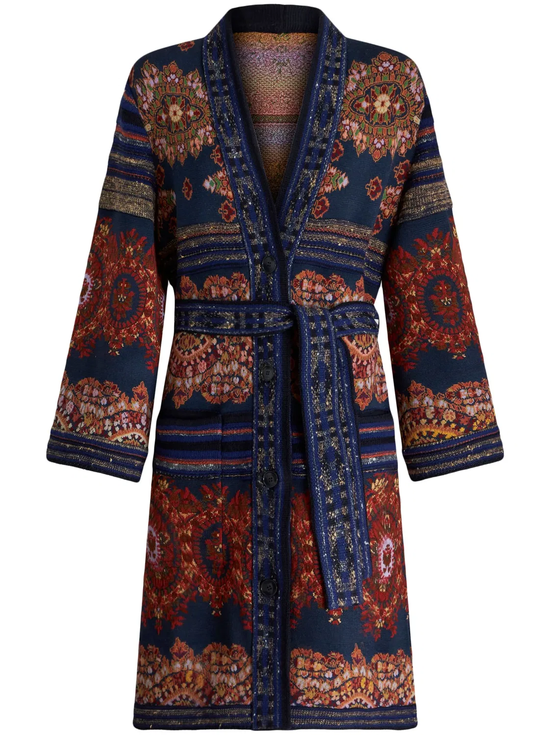 Пальто-тренч с принтом пейсли и поясом ETRO, синий