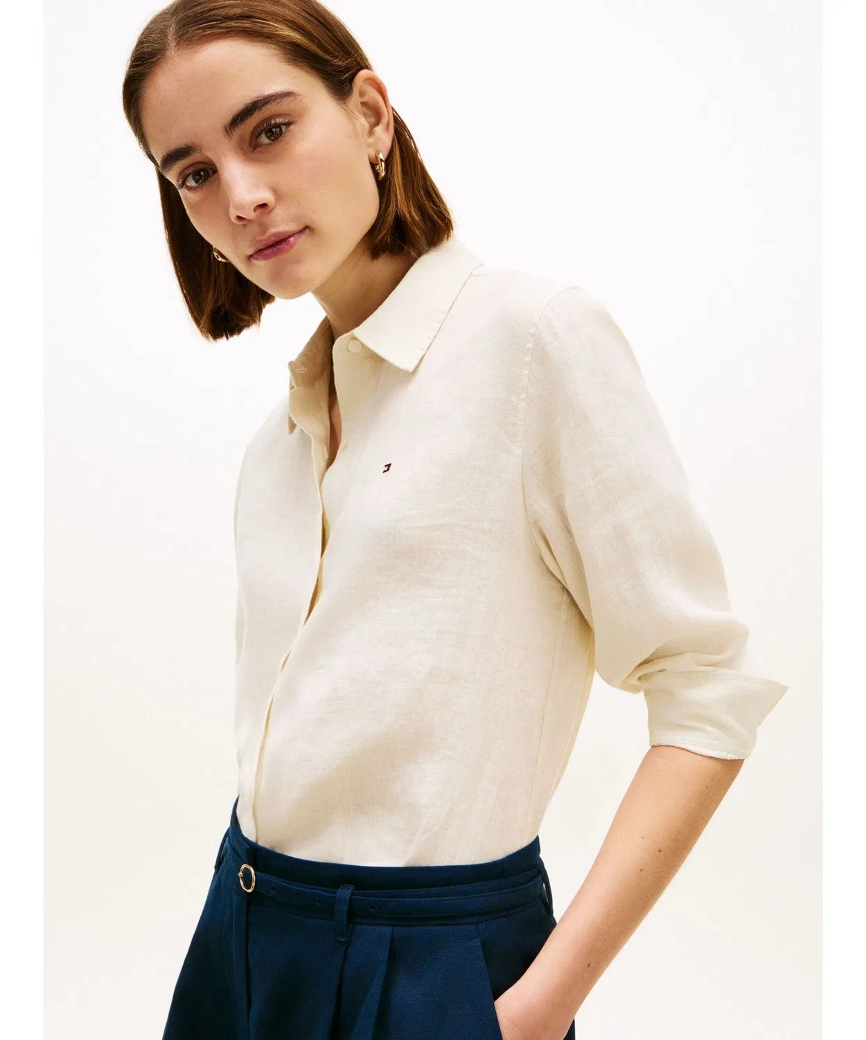 Женская льняная рубашка свободного кроя с длинным рукавомTOMMY HILFIGER, Pink — фото 2