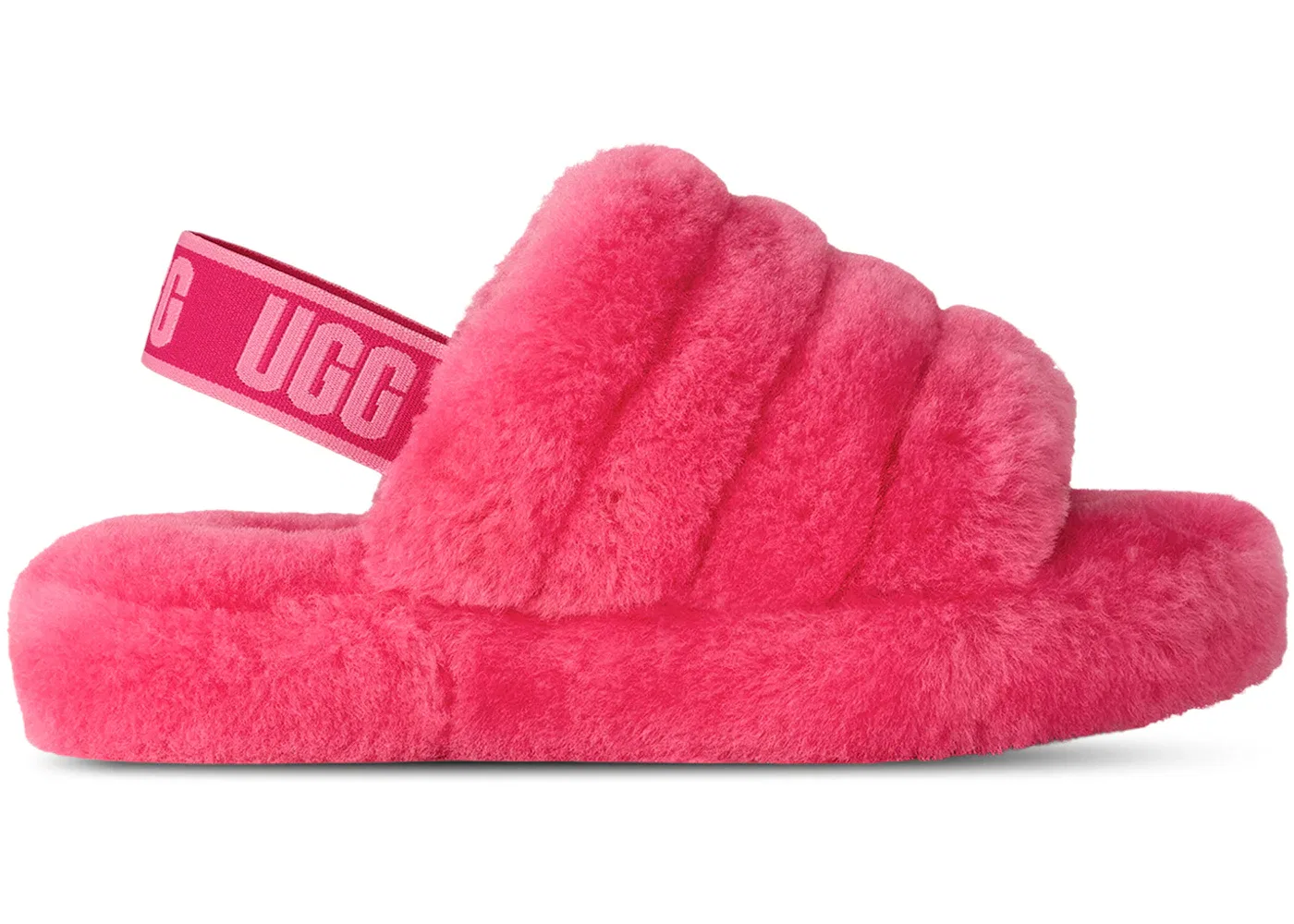 Детские шлепанцы с мехом UGG Fluff Yeah Slide, Deep Coral Sachet Pink