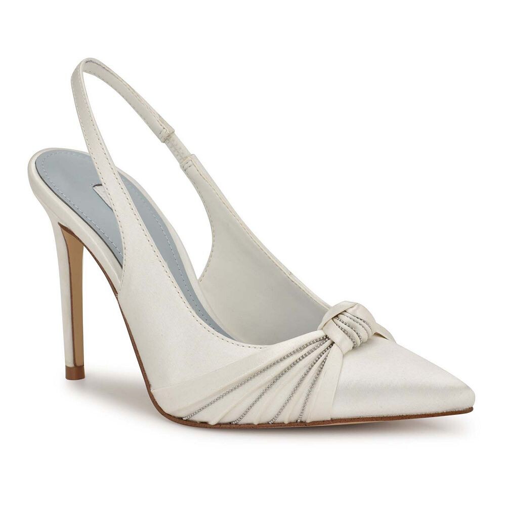 Женские свадебные туфли Nine West Faive с открытой пяткой на спине, цвет White Satin