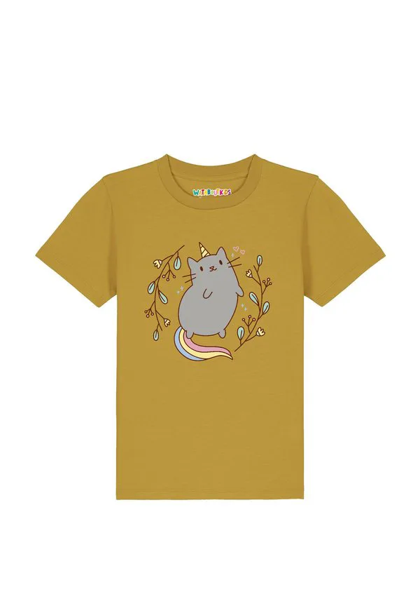 Футболка с принтом единорога и кошки Watapparel, Ochre