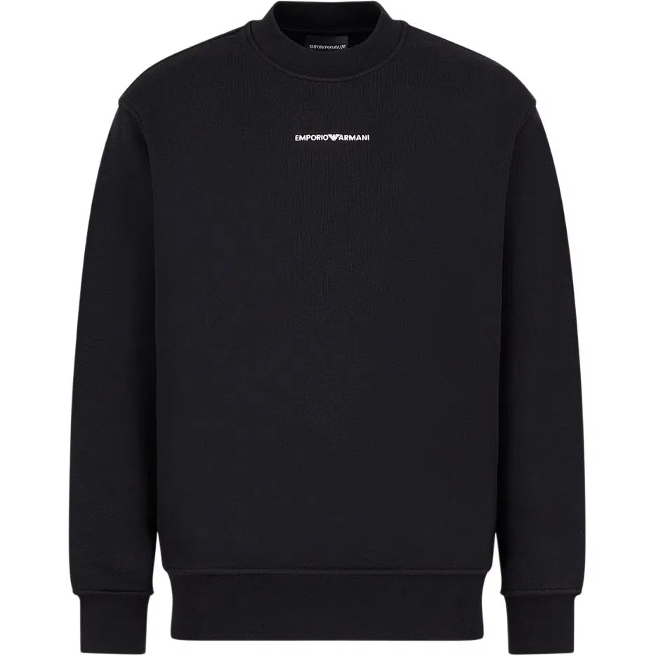 Мужской свитшот с диагональным переплетением и вышивкой логотипа Emporio Armani, Black