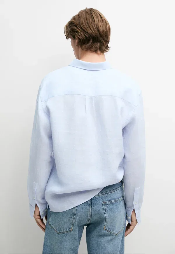 Рубашка 100% лен Shirt Massimo Dutti, Light blue, светло-голубой — фото 3