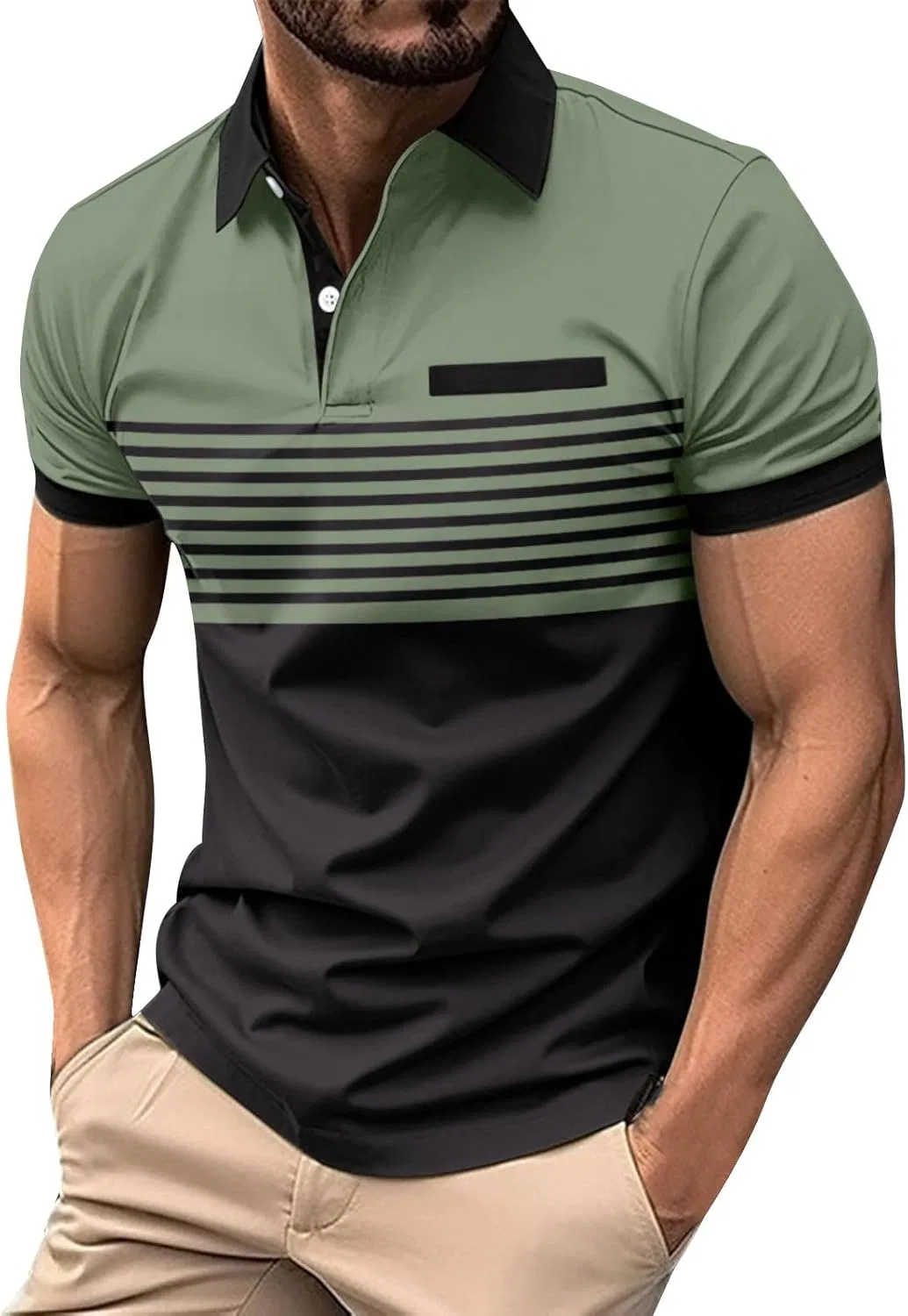 Мужская футболка поло с полосками Athletic, C1-army Green