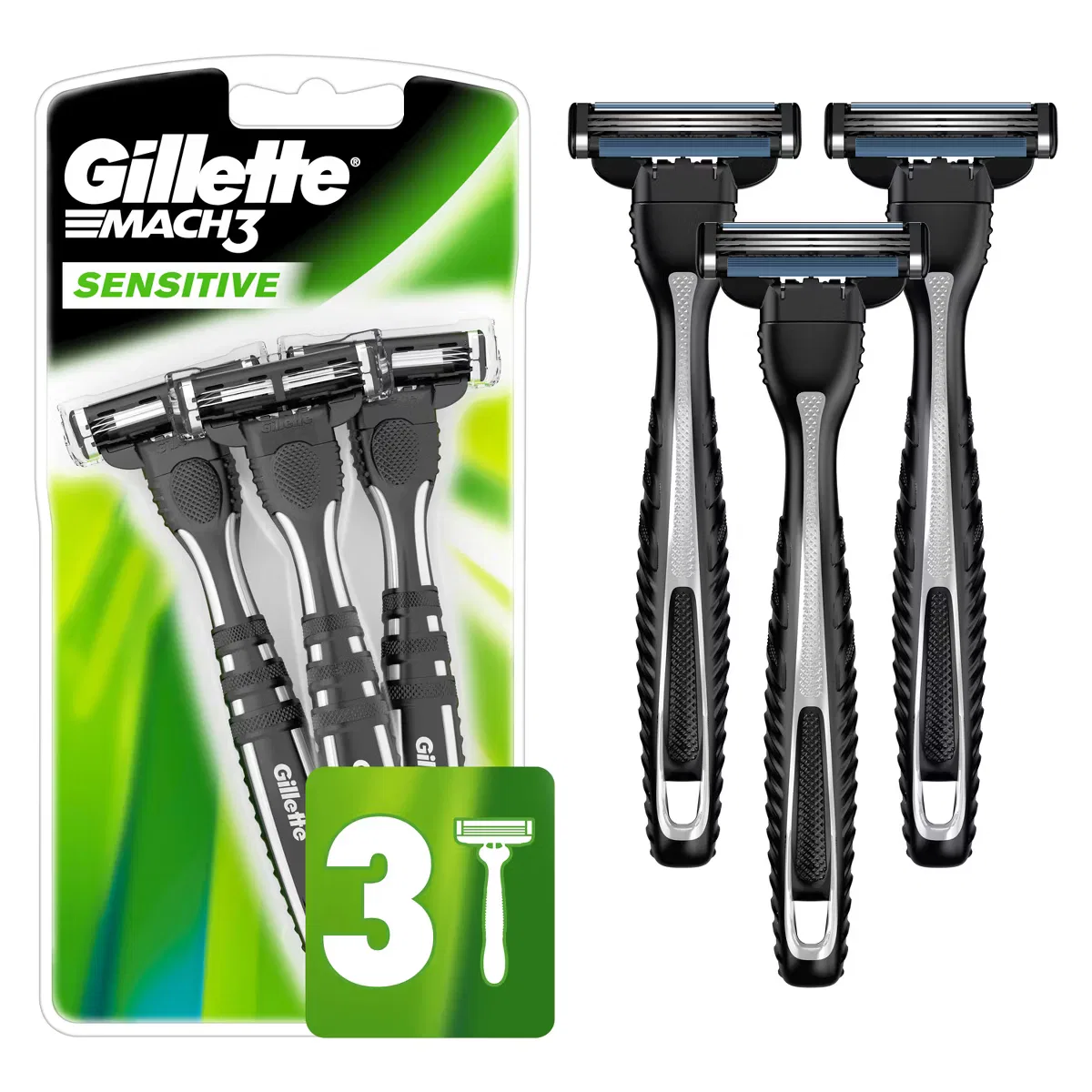 Бритвенные станки одноразовые Gillette Mach3 Sensitive 3 шт, для чувствительной кожи, Gillette