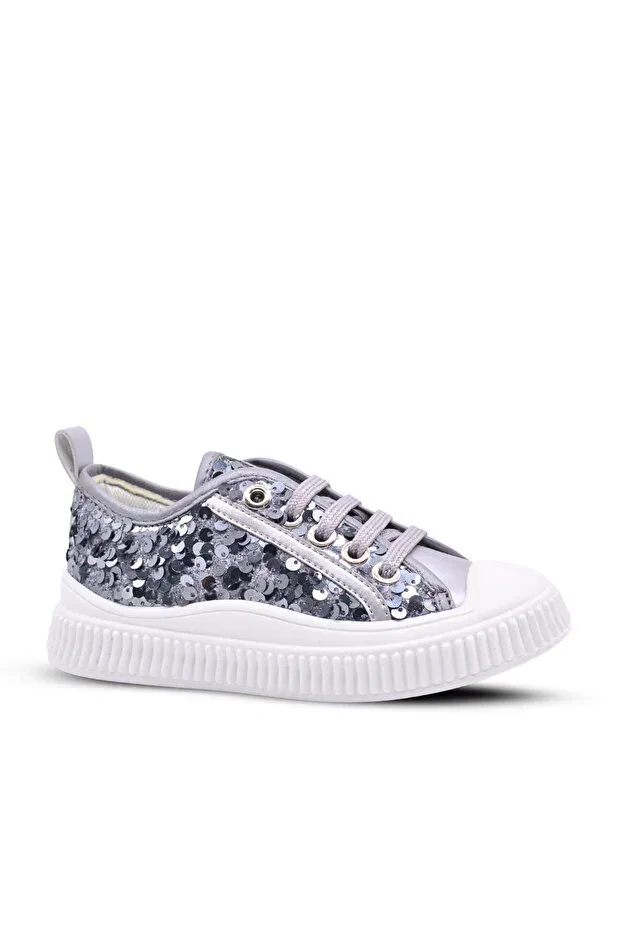 Детские кроссовки для девочек с пайетками и шнуровкой Kids A More, Silver