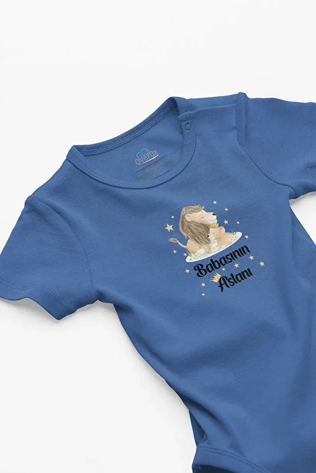 Детское боди-комбинезон для новорожденных с принтом Organic 100% cotton father's lion printed baby bodysuit short sleeve snap fastener bodysuit jumpsuit 5268-m Overoz, Blue