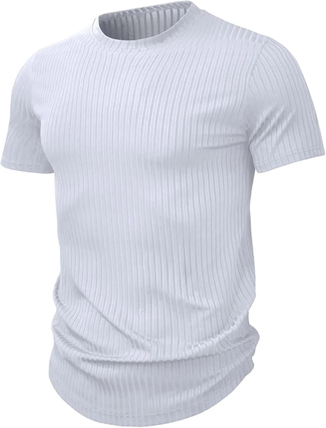Мужская облегающая футболка с ребристой вязкой, White — фото 3