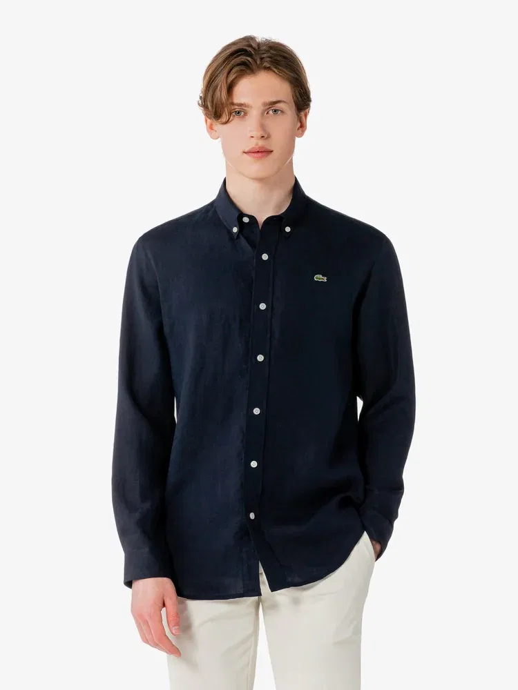 Рубашка с длинным рукавом, льняная LACOSTE, Navy — фото 4