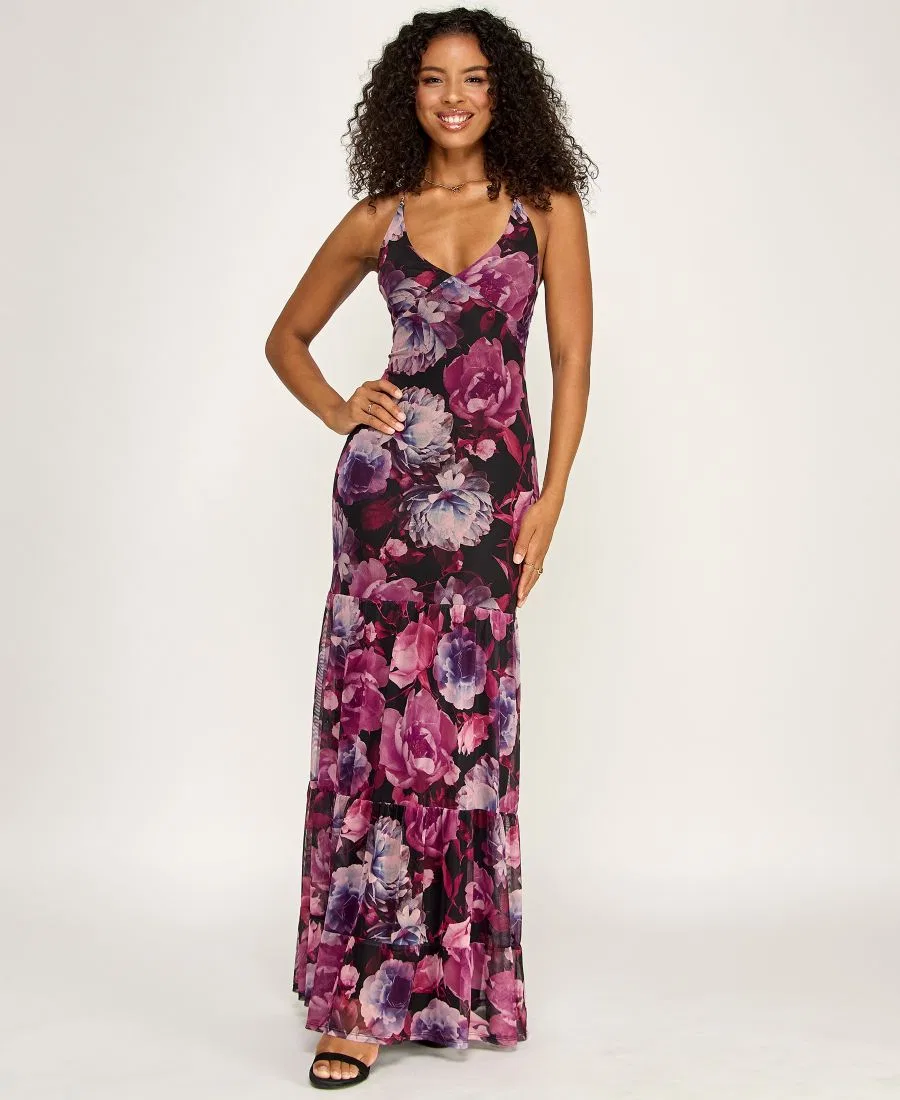 Платье-халтер из сетки с принтом, модель Printed Mesh Halter Emerald Sundae, Black Multi
